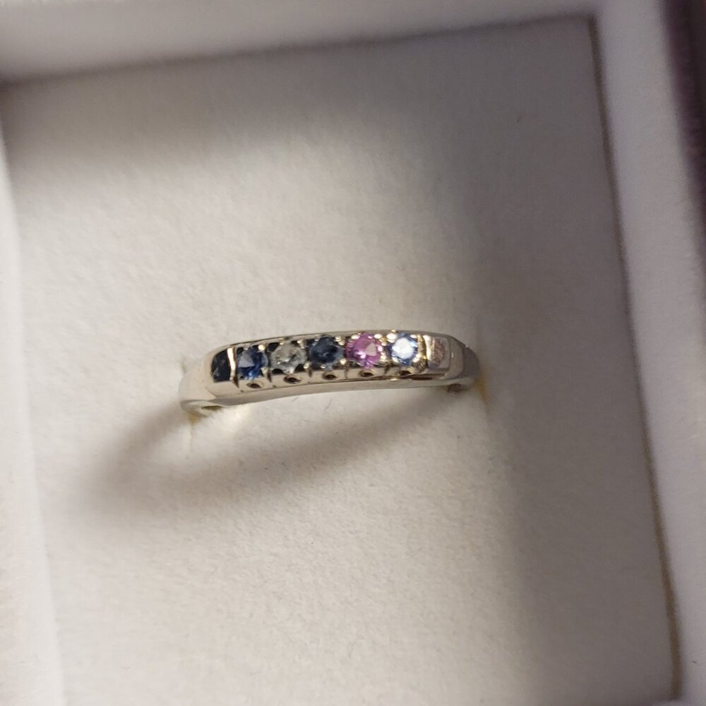 14k Topaz Wedding Band White Gold 5 Stone MultiColor Anniversary or Mothers Ring - Picture 10 of 14